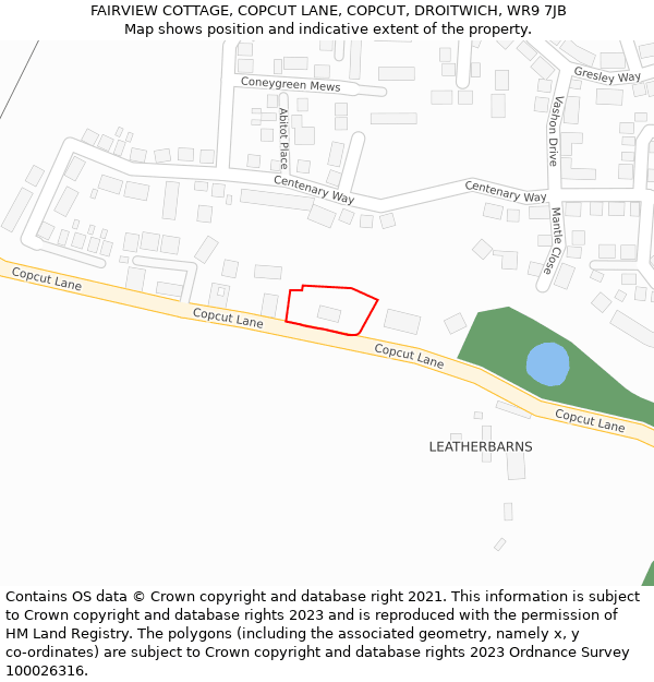 FAIRVIEW COTTAGE, COPCUT LANE, COPCUT, DROITWICH, WR9 7JB: Location map and indicative extent of plot