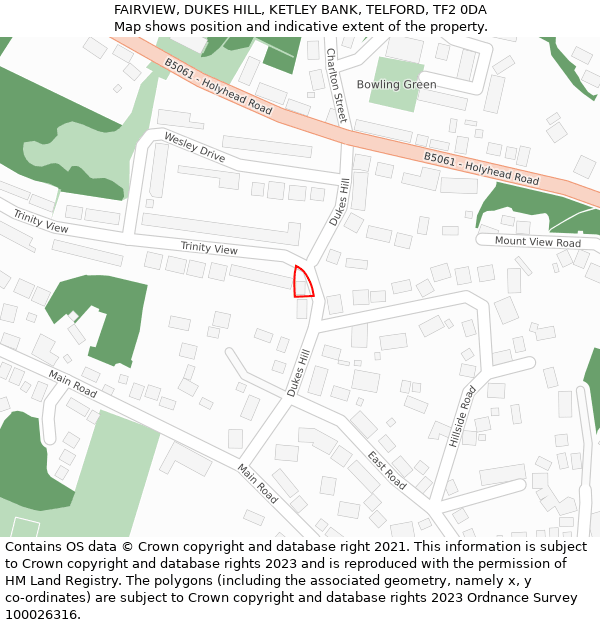 FAIRVIEW, DUKES HILL, KETLEY BANK, TELFORD, TF2 0DA: Location map and indicative extent of plot