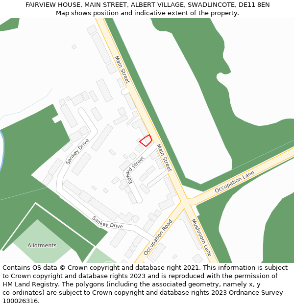 FAIRVIEW HOUSE, MAIN STREET, ALBERT VILLAGE, SWADLINCOTE, DE11 8EN: Location map and indicative extent of plot