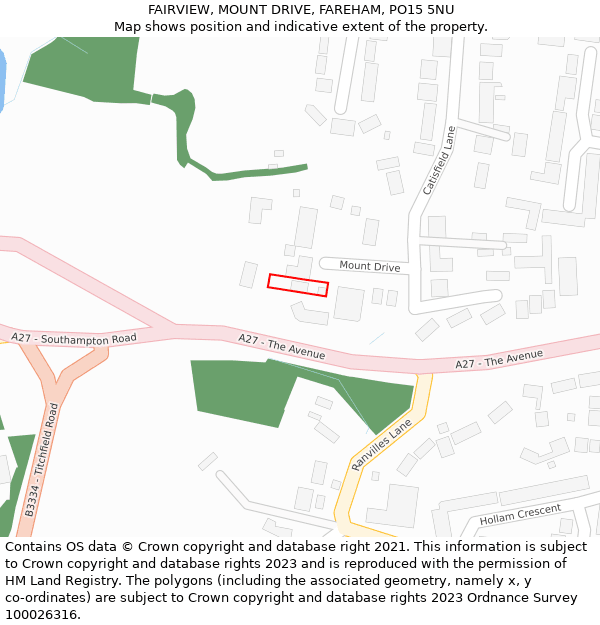 FAIRVIEW, MOUNT DRIVE, FAREHAM, PO15 5NU: Location map and indicative extent of plot