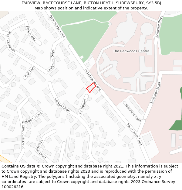 FAIRVIEW, RACECOURSE LANE, BICTON HEATH, SHREWSBURY, SY3 5BJ: Location map and indicative extent of plot