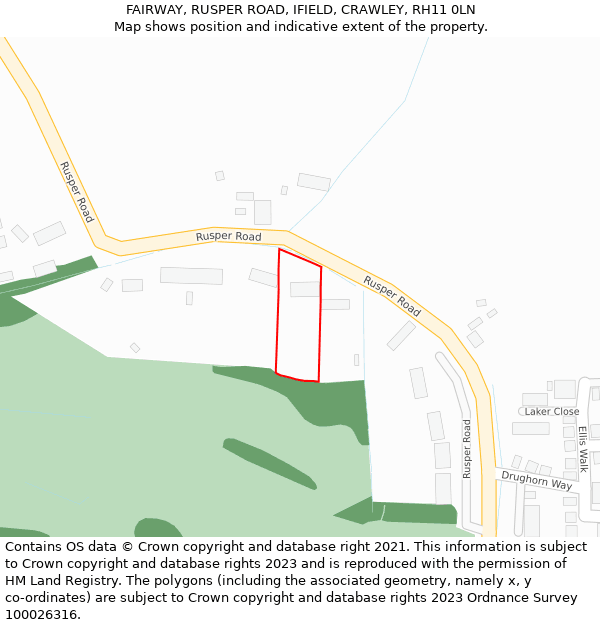 FAIRWAY, RUSPER ROAD, IFIELD, CRAWLEY, RH11 0LN: Location map and indicative extent of plot