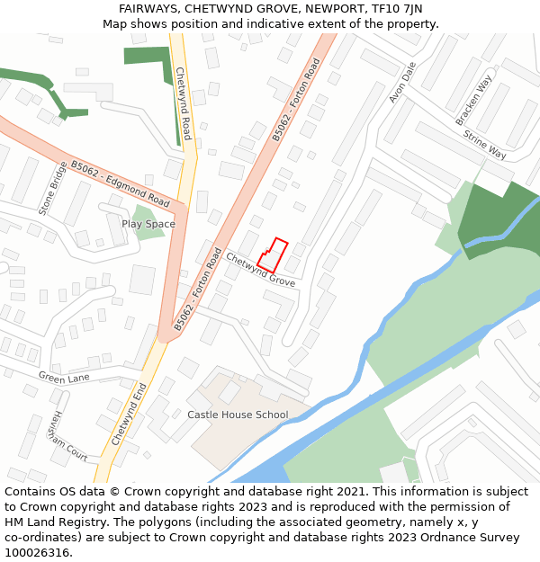 FAIRWAYS, CHETWYND GROVE, NEWPORT, TF10 7JN: Location map and indicative extent of plot