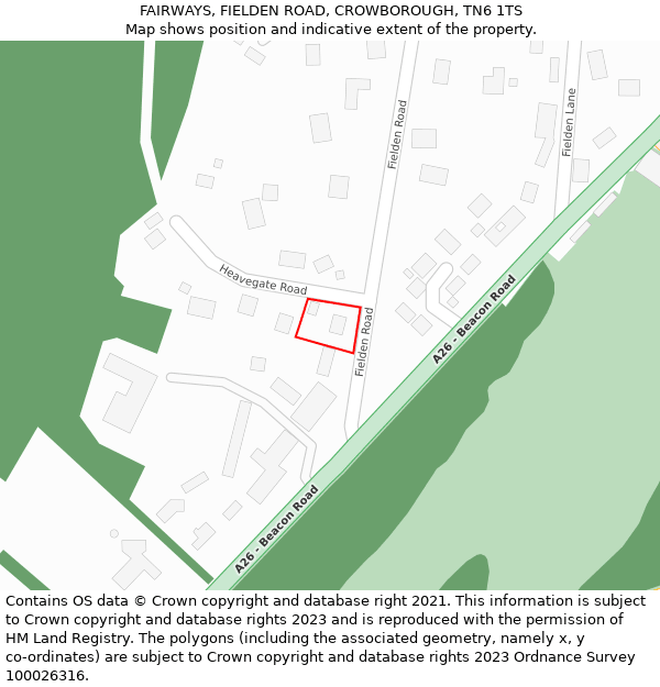 FAIRWAYS, FIELDEN ROAD, CROWBOROUGH, TN6 1TS: Location map and indicative extent of plot