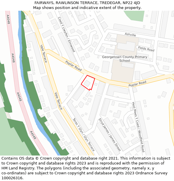 FAIRWAYS, RAWLINSON TERRACE, TREDEGAR, NP22 4JD: Location map and indicative extent of plot