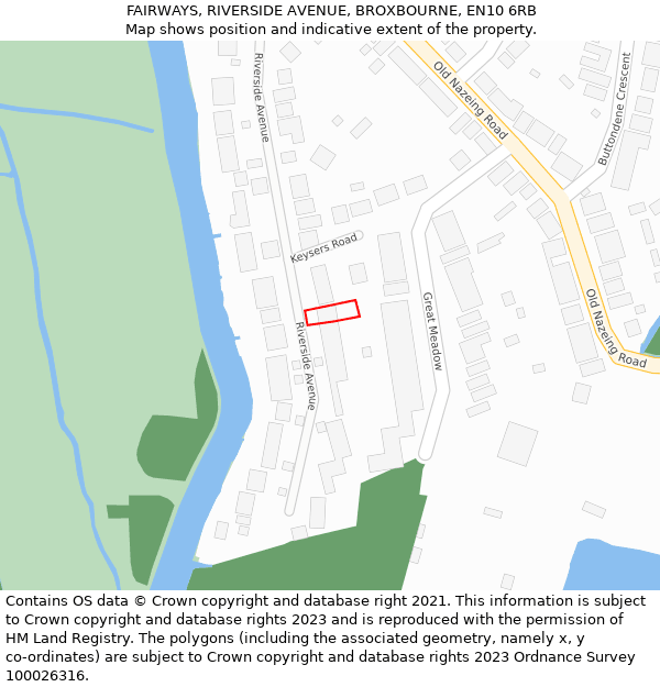 FAIRWAYS, RIVERSIDE AVENUE, BROXBOURNE, EN10 6RB: Location map and indicative extent of plot