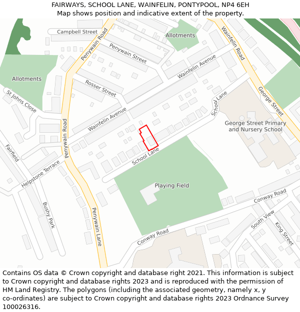 FAIRWAYS, SCHOOL LANE, WAINFELIN, PONTYPOOL, NP4 6EH: Location map and indicative extent of plot