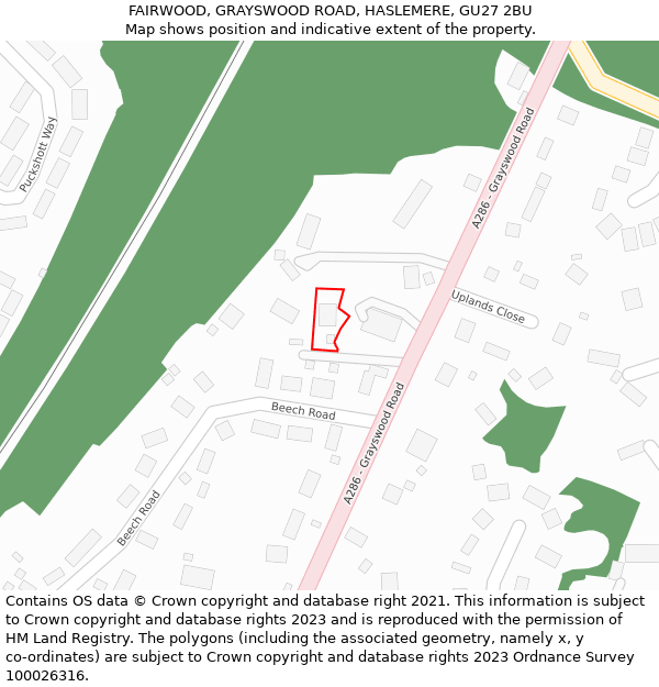 FAIRWOOD, GRAYSWOOD ROAD, HASLEMERE, GU27 2BU: Location map and indicative extent of plot