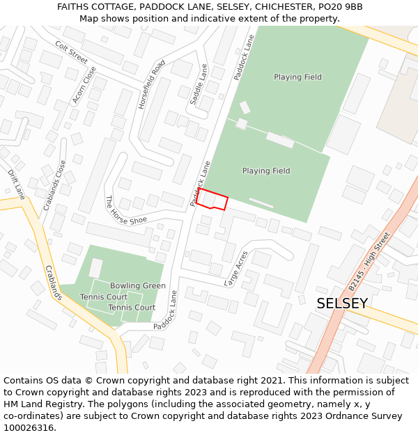 FAITHS COTTAGE, PADDOCK LANE, SELSEY, CHICHESTER, PO20 9BB: Location map and indicative extent of plot