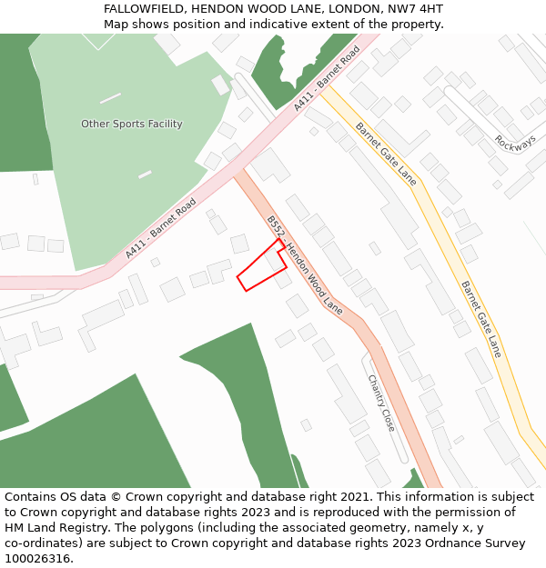 FALLOWFIELD, HENDON WOOD LANE, LONDON, NW7 4HT: Location map and indicative extent of plot