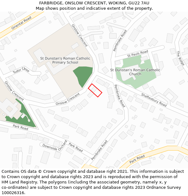 FARBRIDGE, ONSLOW CRESCENT, WOKING, GU22 7AU: Location map and indicative extent of plot