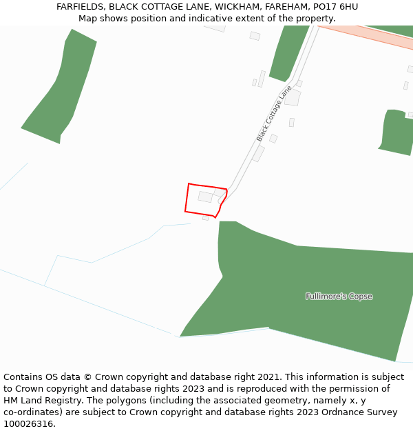 FARFIELDS, BLACK COTTAGE LANE, WICKHAM, FAREHAM, PO17 6HU: Location map and indicative extent of plot