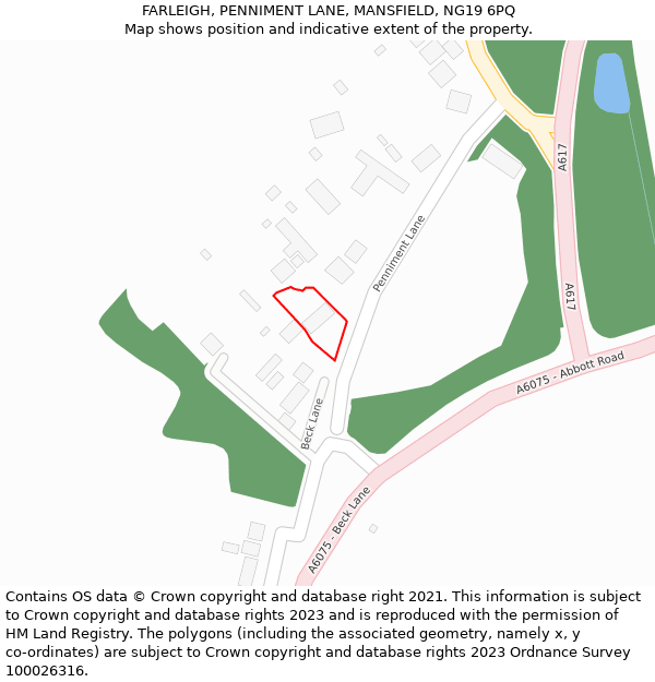 FARLEIGH, PENNIMENT LANE, MANSFIELD, NG19 6PQ: Location map and indicative extent of plot