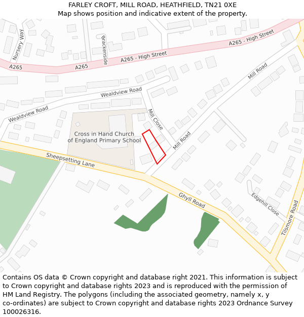 FARLEY CROFT, MILL ROAD, HEATHFIELD, TN21 0XE: Location map and indicative extent of plot