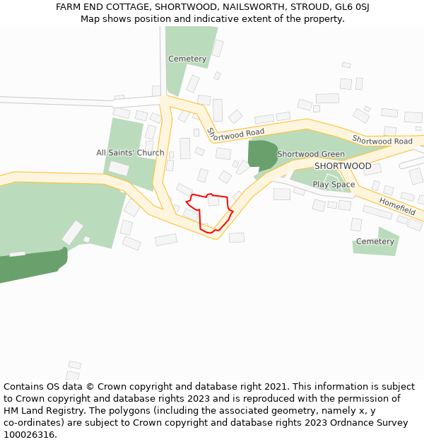 FARM END COTTAGE, SHORTWOOD, NAILSWORTH, STROUD, GL6 0SJ: Location map and indicative extent of plot