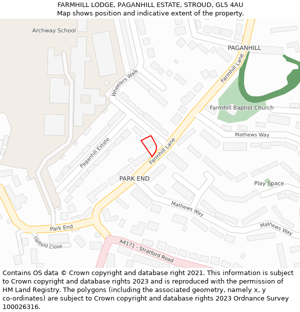 FARMHILL LODGE, PAGANHILL ESTATE, STROUD, GL5 4AU: Location map and indicative extent of plot