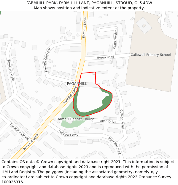 FARMHILL PARK, FARMHILL LANE, PAGANHILL, STROUD, GL5 4DW: Location map and indicative extent of plot