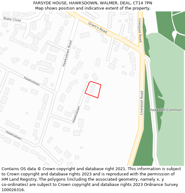 FARSYDE HOUSE, HAWKSDOWN, WALMER, DEAL, CT14 7PN: Location map and indicative extent of plot