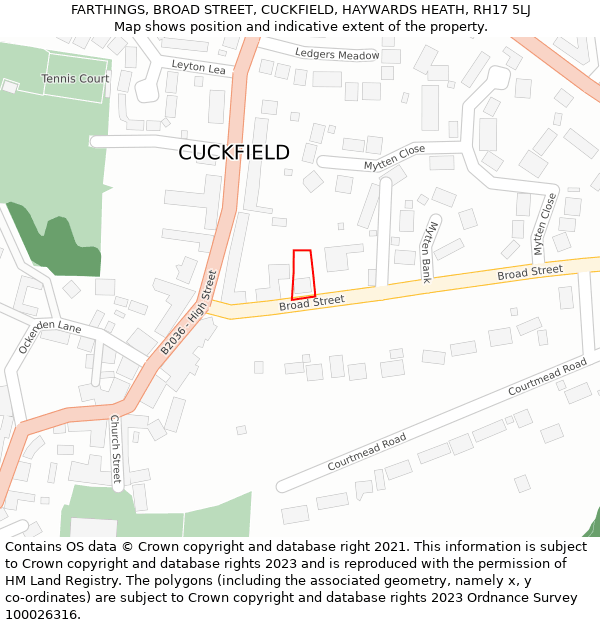 FARTHINGS, BROAD STREET, CUCKFIELD, HAYWARDS HEATH, RH17 5LJ: Location map and indicative extent of plot