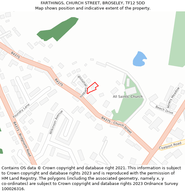 FARTHINGS, CHURCH STREET, BROSELEY, TF12 5DD: Location map and indicative extent of plot
