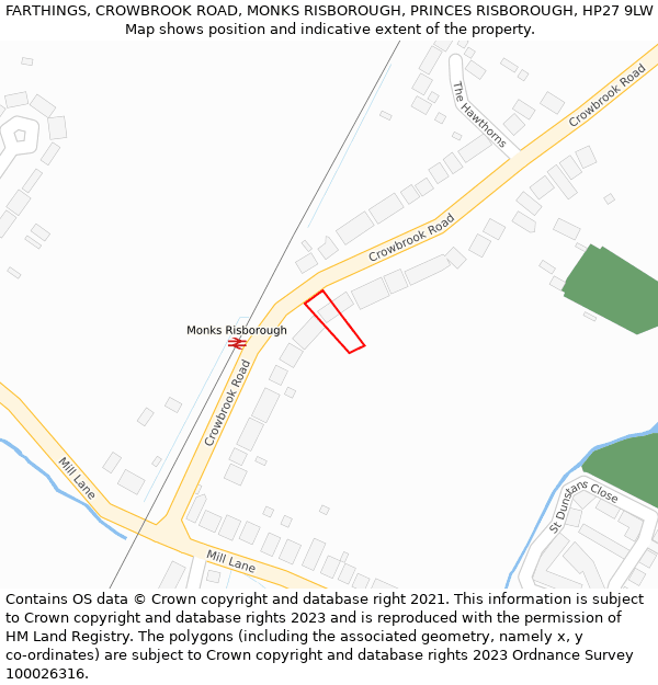 FARTHINGS, CROWBROOK ROAD, MONKS RISBOROUGH, PRINCES RISBOROUGH, HP27 9LW: Location map and indicative extent of plot