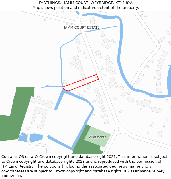 FARTHINGS, HAMM COURT, WEYBRIDGE, KT13 8YA: Location map and indicative extent of plot