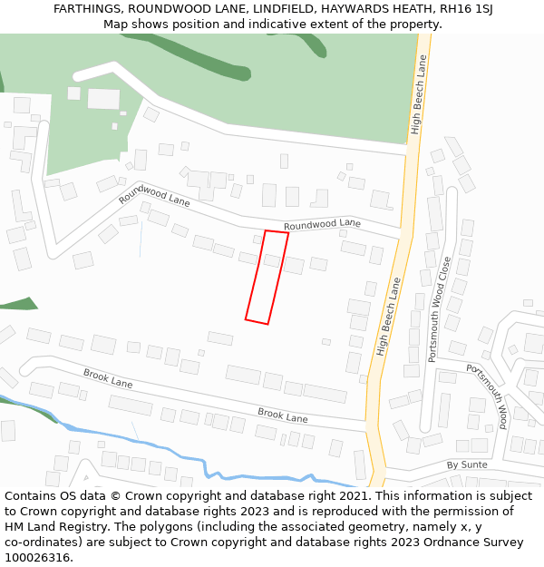 FARTHINGS, ROUNDWOOD LANE, LINDFIELD, HAYWARDS HEATH, RH16 1SJ: Location map and indicative extent of plot