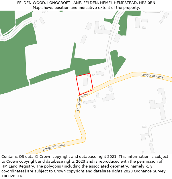 FELDEN WOOD, LONGCROFT LANE, FELDEN, HEMEL HEMPSTEAD, HP3 0BN: Location map and indicative extent of plot