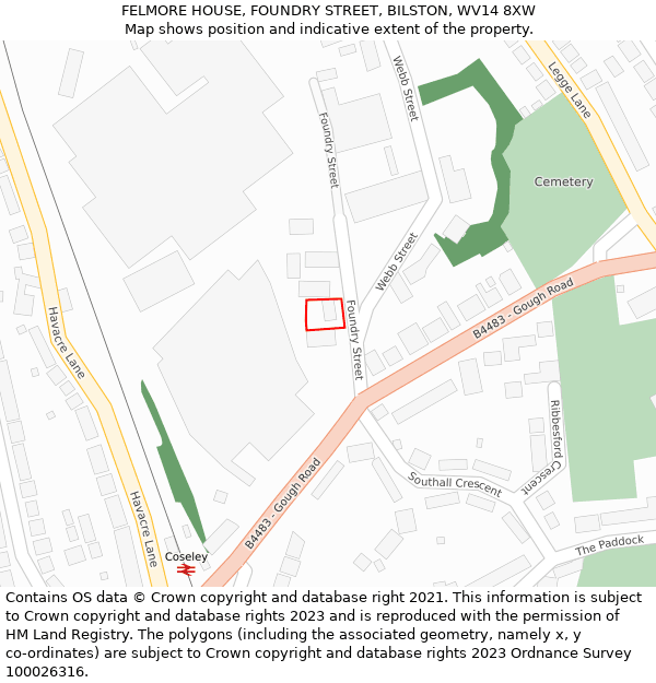 FELMORE HOUSE, FOUNDRY STREET, BILSTON, WV14 8XW: Location map and indicative extent of plot
