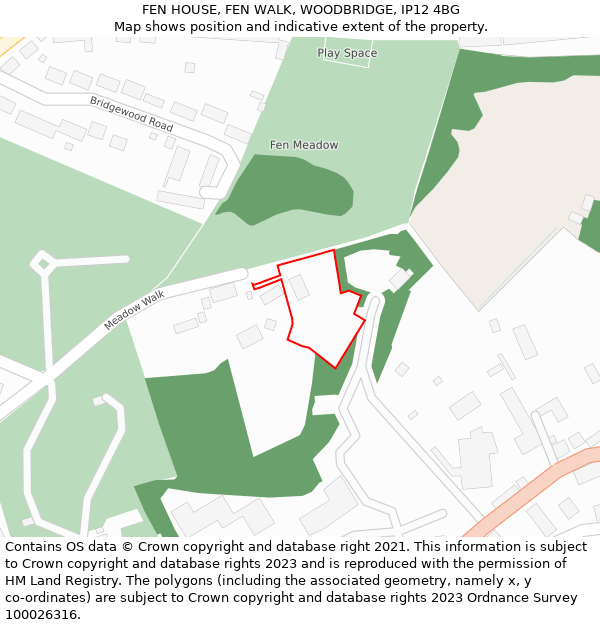 FEN HOUSE, FEN WALK, WOODBRIDGE, IP12 4BG: Location map and indicative extent of plot