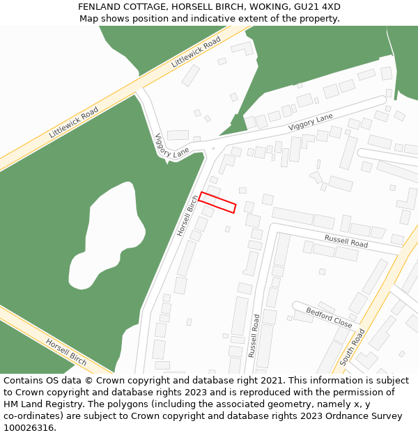 FENLAND COTTAGE, HORSELL BIRCH, WOKING, GU21 4XD: Location map and indicative extent of plot