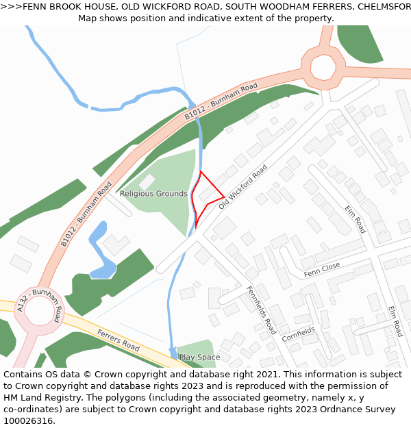 FENN BROOK HOUSE, OLD WICKFORD ROAD, SOUTH WOODHAM FERRERS, CHELMSFORD, CM3 5QU: Location map and indicative extent of plot