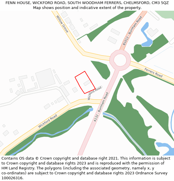 FENN HOUSE, WICKFORD ROAD, SOUTH WOODHAM FERRERS, CHELMSFORD, CM3 5QZ: Location map and indicative extent of plot