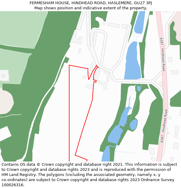 FERMESHAM HOUSE, HINDHEAD ROAD, HASLEMERE, GU27 3PJ: Location map and indicative extent of plot