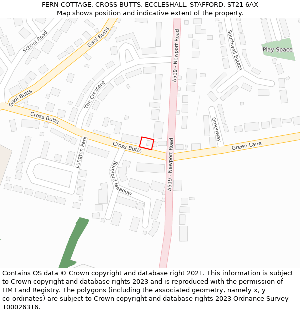 FERN COTTAGE, CROSS BUTTS, ECCLESHALL, STAFFORD, ST21 6AX: Location map and indicative extent of plot