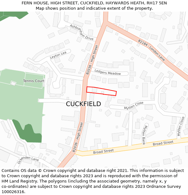 FERN HOUSE, HIGH STREET, CUCKFIELD, HAYWARDS HEATH, RH17 5EN: Location map and indicative extent of plot