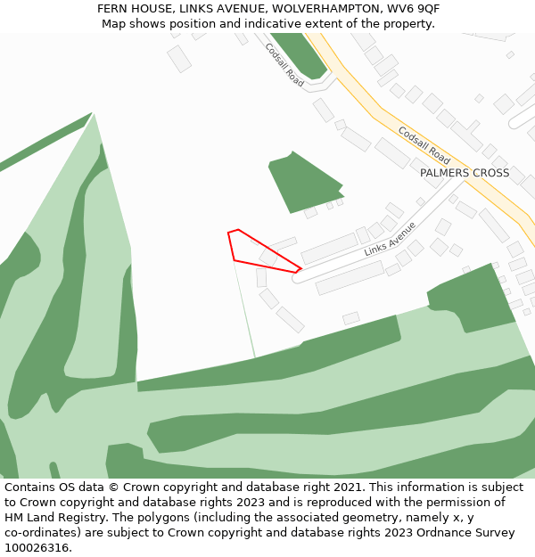 FERN HOUSE, LINKS AVENUE, WOLVERHAMPTON, WV6 9QF: Location map and indicative extent of plot