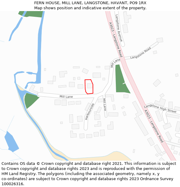 FERN HOUSE, MILL LANE, LANGSTONE, HAVANT, PO9 1RX: Location map and indicative extent of plot