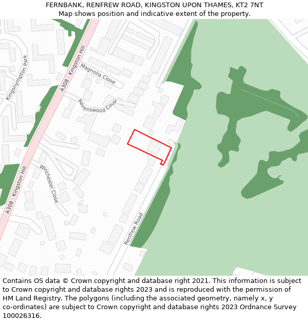 FERNBANK, RENFREW ROAD, KINGSTON UPON THAMES, KT2 7NT: Location map and indicative extent of plot