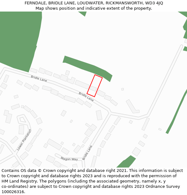 FERNDALE, BRIDLE LANE, LOUDWATER, RICKMANSWORTH, WD3 4JQ: Location map and indicative extent of plot