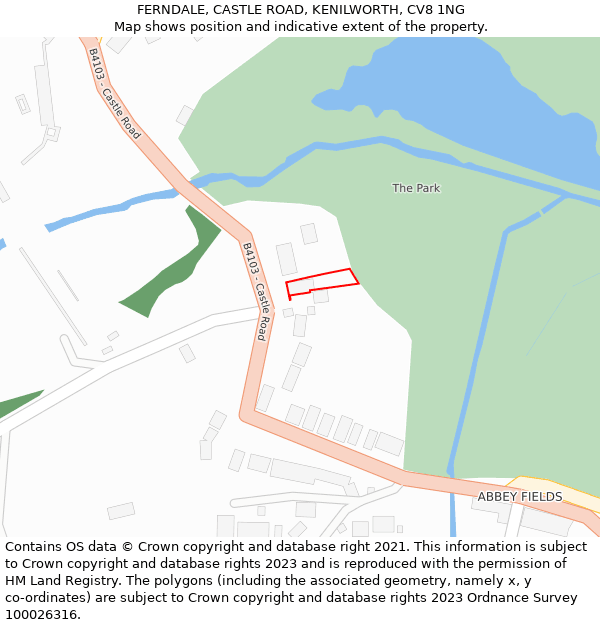 FERNDALE, CASTLE ROAD, KENILWORTH, CV8 1NG: Location map and indicative extent of plot