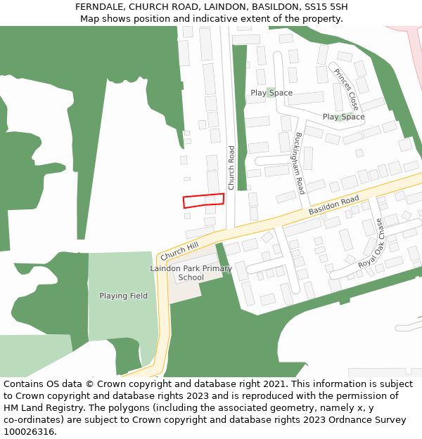 FERNDALE, CHURCH ROAD, LAINDON, BASILDON, SS15 5SH: Location map and indicative extent of plot