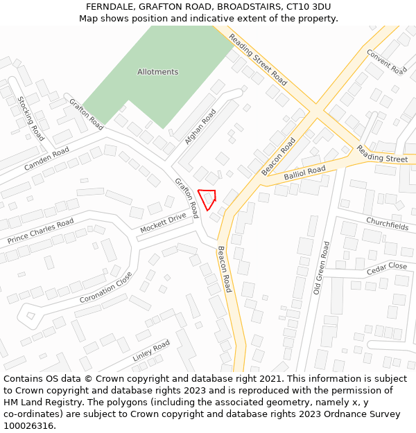 FERNDALE, GRAFTON ROAD, BROADSTAIRS, CT10 3DU: Location map and indicative extent of plot