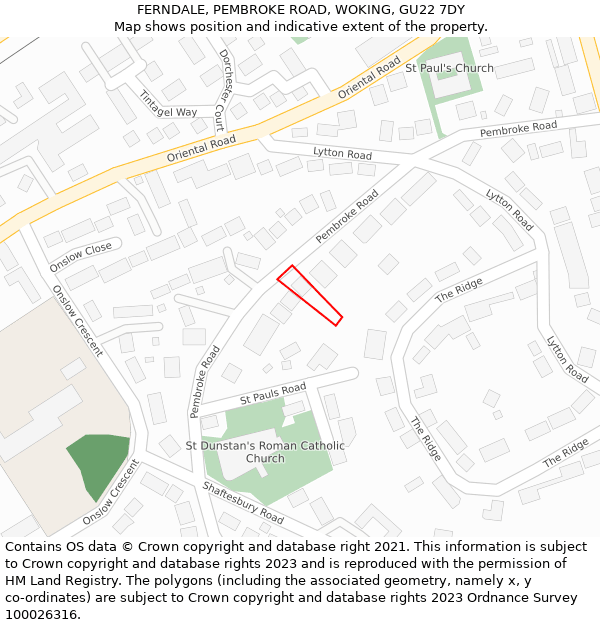 FERNDALE, PEMBROKE ROAD, WOKING, GU22 7DY: Location map and indicative extent of plot