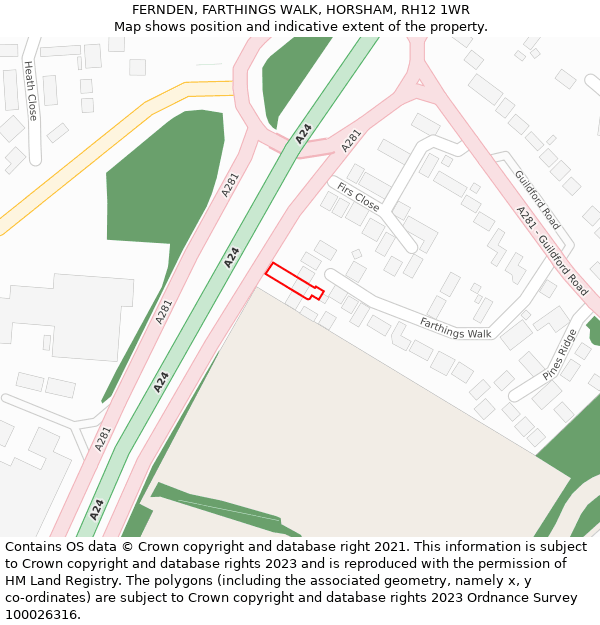 FERNDEN, FARTHINGS WALK, HORSHAM, RH12 1WR: Location map and indicative extent of plot