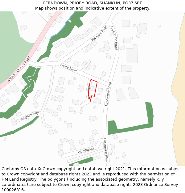 FERNDOWN, PRIORY ROAD, SHANKLIN, PO37 6RE: Location map and indicative extent of plot