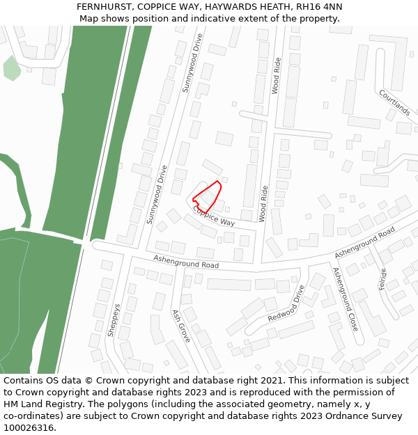 FERNHURST, COPPICE WAY, HAYWARDS HEATH, RH16 4NN: Location map and indicative extent of plot