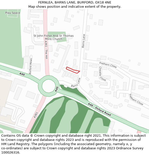 FERNLEA, BARNS LANE, BURFORD, OX18 4NE: Location map and indicative extent of plot