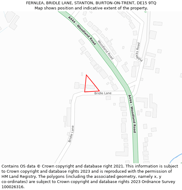 FERNLEA, BRIDLE LANE, STANTON, BURTON-ON-TRENT, DE15 9TQ: Location map and indicative extent of plot