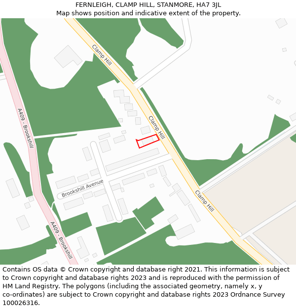 FERNLEIGH, CLAMP HILL, STANMORE, HA7 3JL: Location map and indicative extent of plot